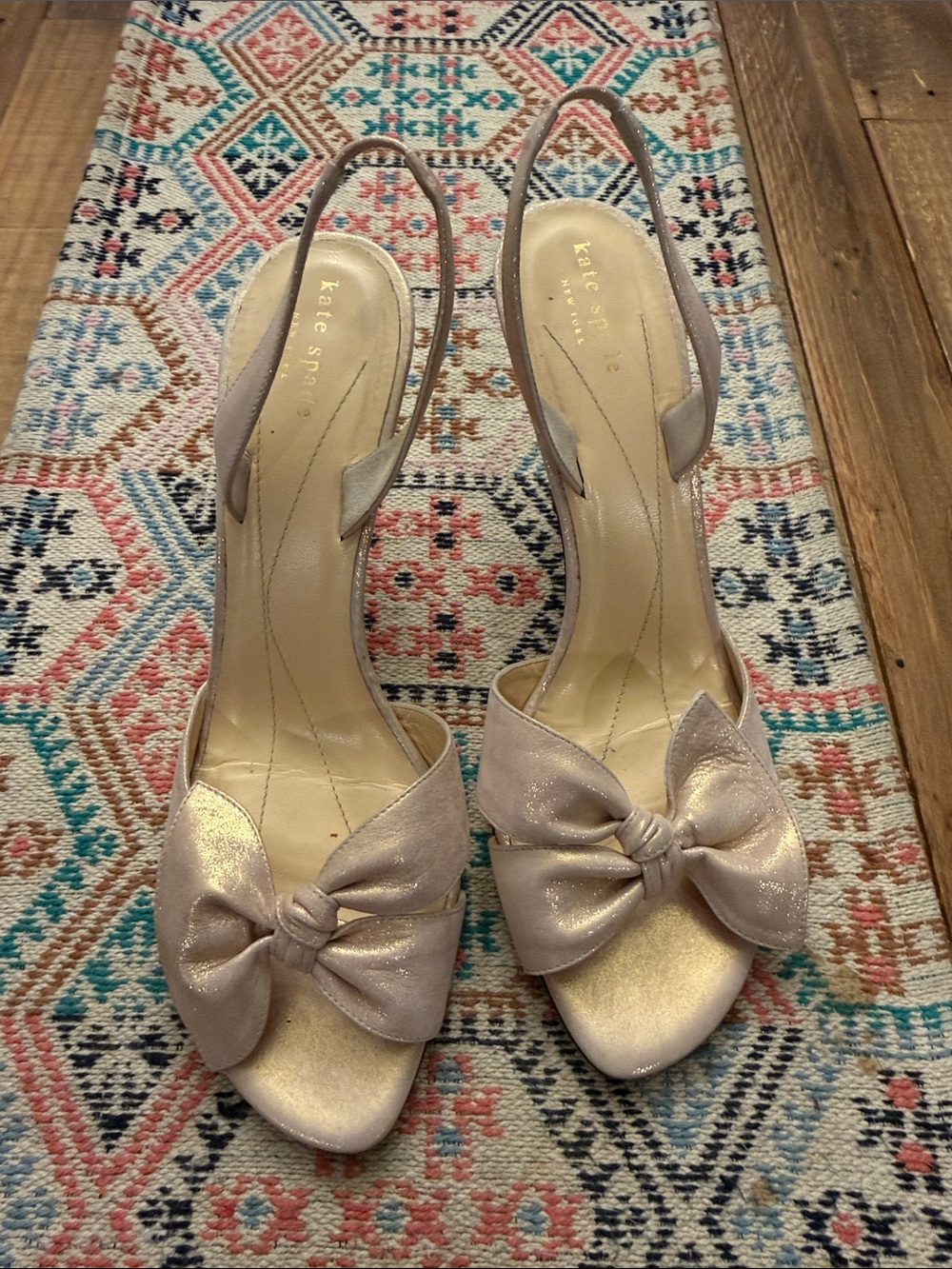kate spade Shimmer Bow Slingback Heels in Pale Pink